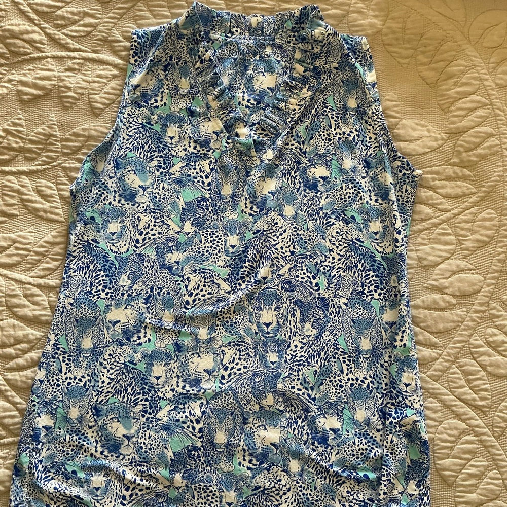 Blue Leopard Print Sleeveless Top